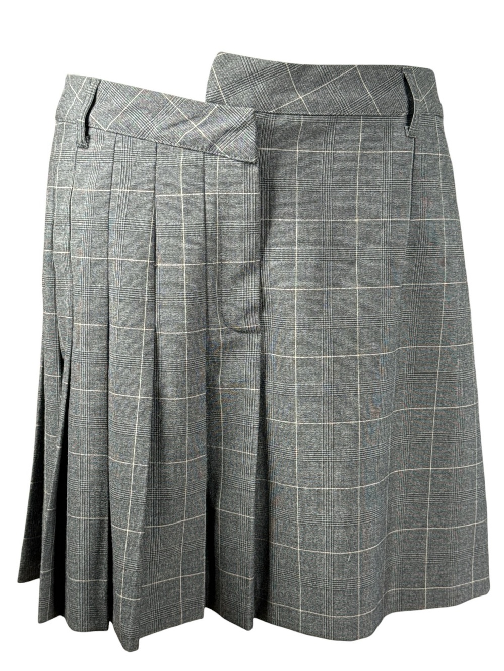 ZARA Gray Windowpane Pleated/Straight Asymmetrical Waist Skirt